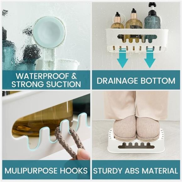 Shower Caddy Suction Cup 2 Pack, Heavy Duty Bathroom Organizer, Removable - Picture 4 of 7
